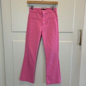 Zara Womens Hot Pink‎ High Waisted Flare Pants Size XS 7385/542/620 Slim Cropped